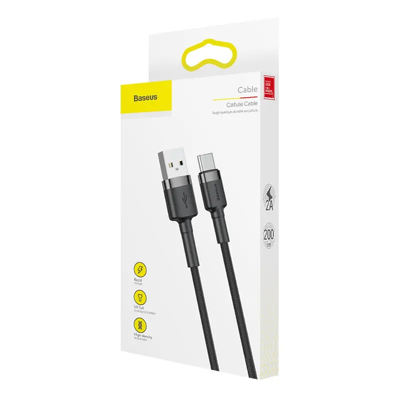 Дата кабель Baseus Cafule USB to Type-C Cable 3A (0.5m) (CATKLF-A) Сірий / Чорний - фото 6