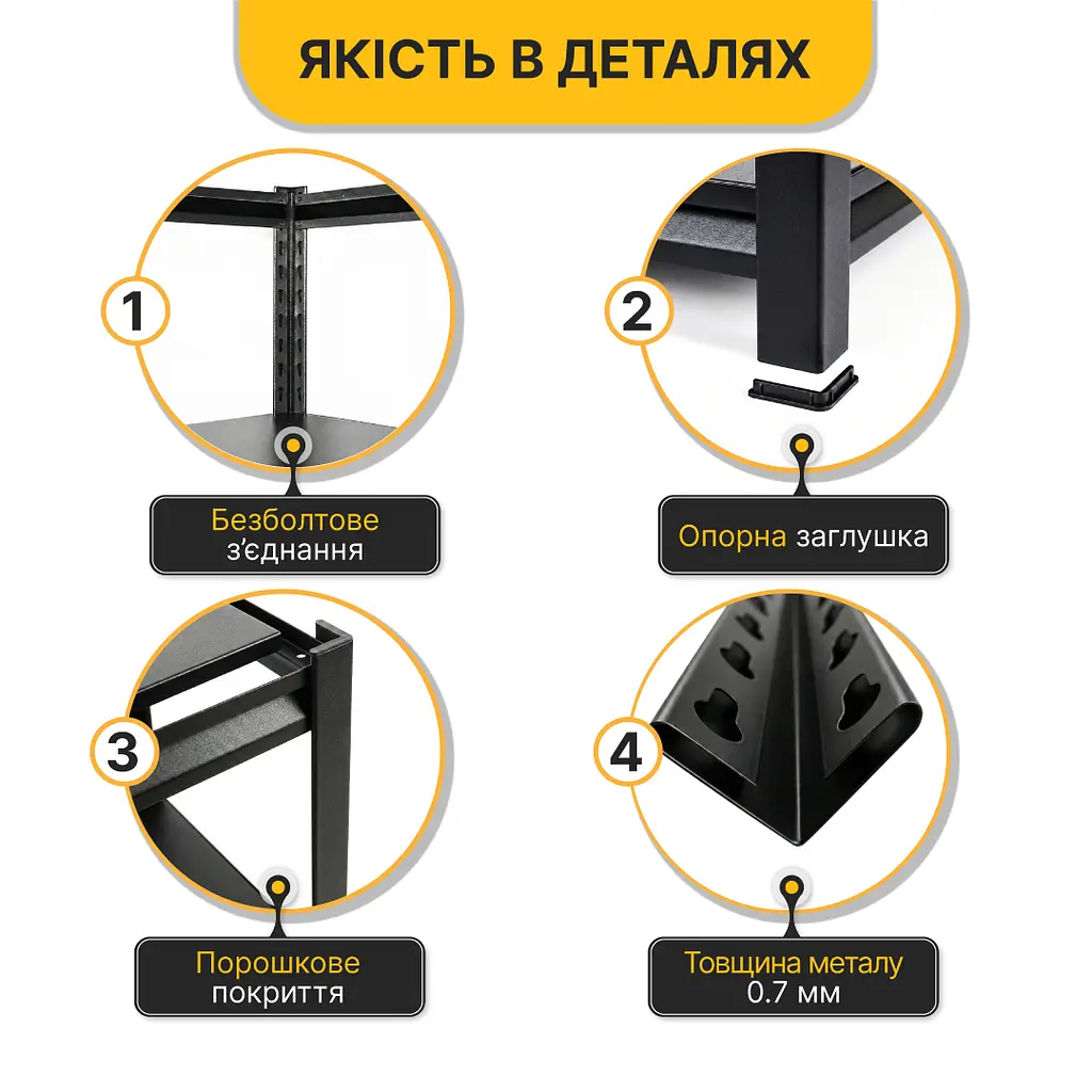 Стелаж з металевими полицями LEOBRO 152 х 70 х 30 см, 175кг/полиця, 4 полиці (LB-R126) - фото 6
