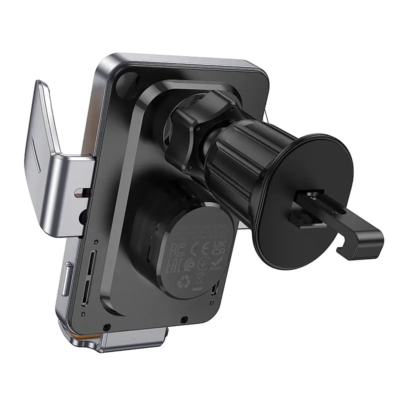 Автотримач з БЗП Hoco HW7 Transparent Discovery Edition (air outlet) Metal gray - фото 5