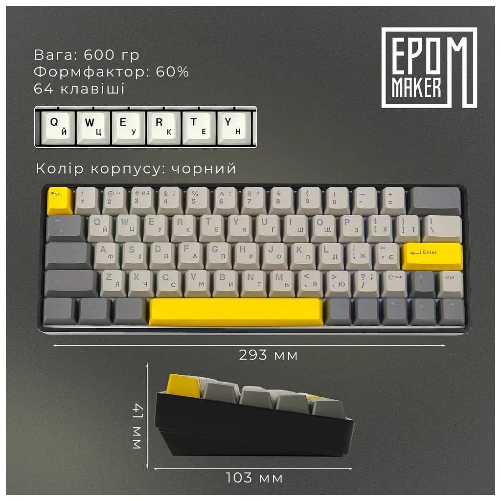 Клавиатура Epomaker EP64 60 Mulan Switch Hot-Swap RGB Wireless/Bluetooth/USB UA Black (EP64-B-M) - фото 11