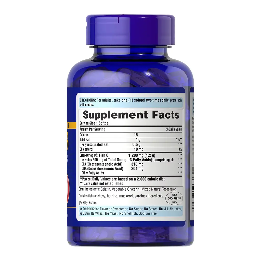 Омега-3 Puritans Pride Double Strength Fish Oil 1200 мг / 600 мг 90 sgels - фото 2