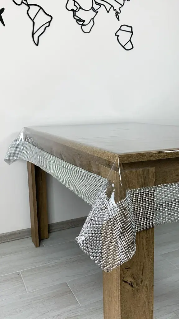 Скатертина силіконова зі срібною перлинною стрічкою 320х180 см - фото 4