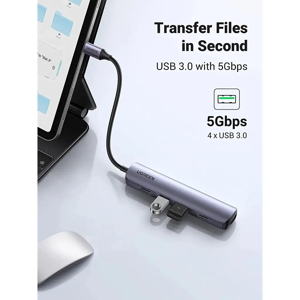 Концентратор Ugreen USB-C to 4xUSB 3.0 + HDMI CM417 gray (20197) - фото 8