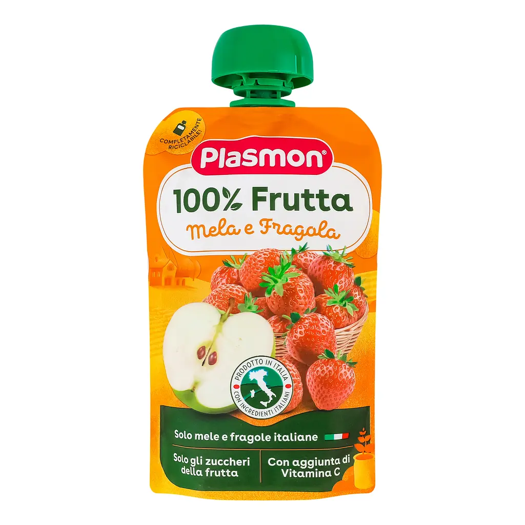 Пюре Plasmon Merenda 100% Frutta Яблуко та полуниця з вітамінами, 100 г - фото 2