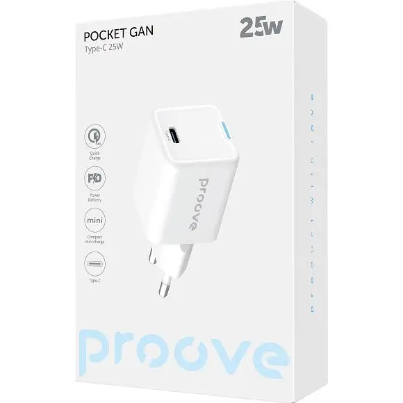 Мережевий зарядний пристрій Proove Pocket GaN 25W Type-C White [WCPG25010202] [130257] - фото 2