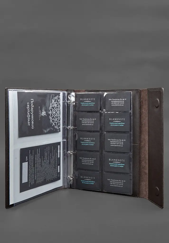 Кожаная папка для документов "Семейная" на сегрегаторе с файлами А4 темно-коричневая - фото 9