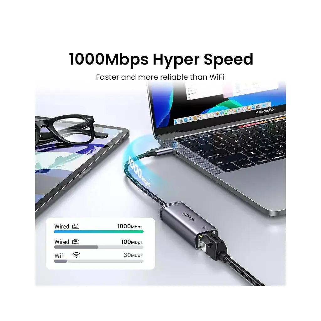 Перехідник USB-C to RJ45 Ethernet 1000Mbps gray Ugreen (40322) - фото 6