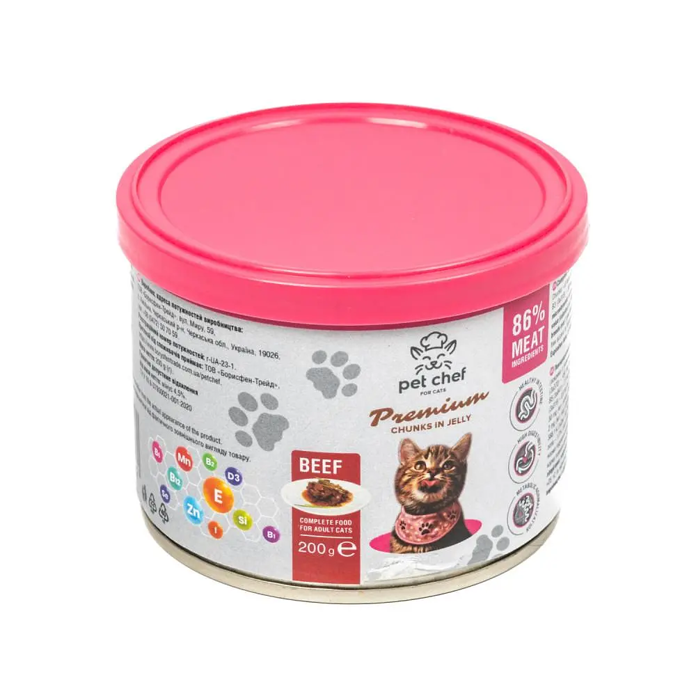 Корм влажный для взрослых кошек Pet Chef, кусочки в желе с говядиной 200 г - фото 10
