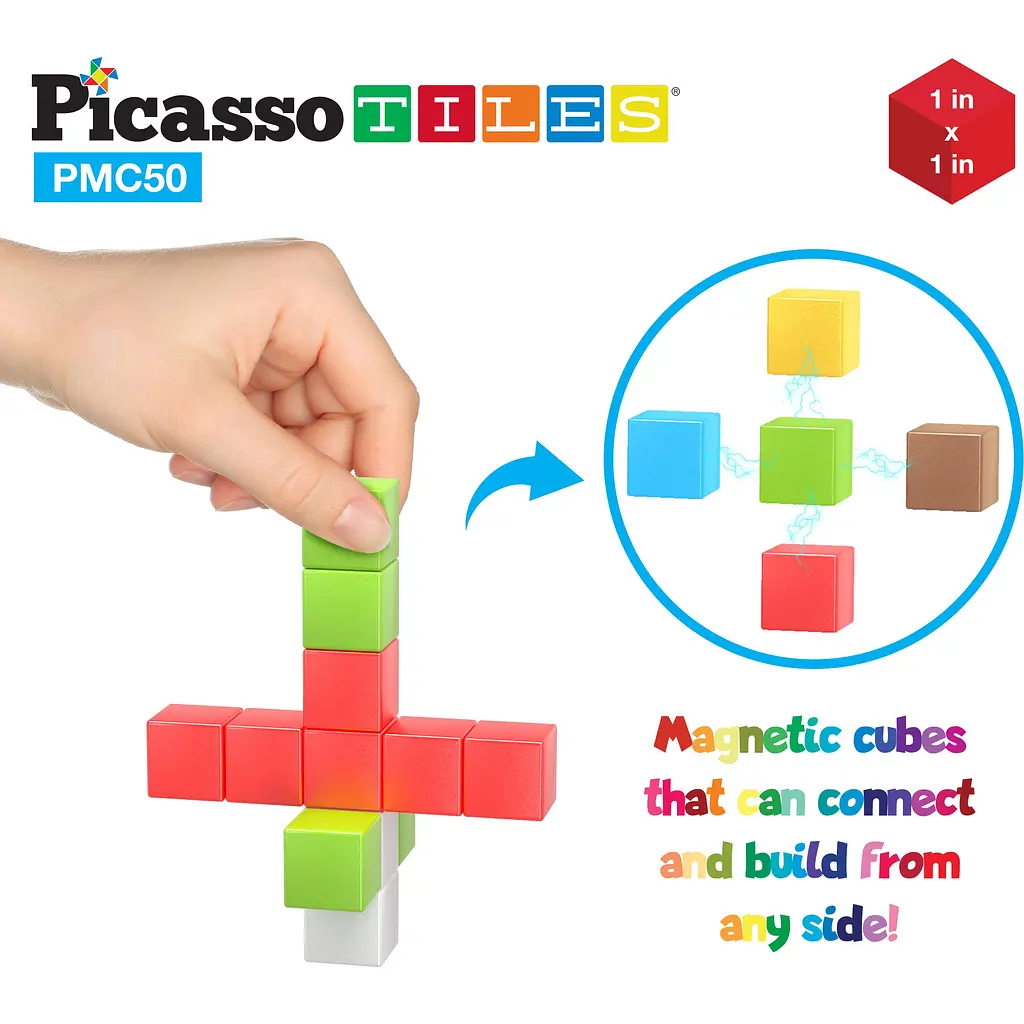 Конструктор магнитный Picasso Tiles Building Cubes 50 деталей (PMC50) - фото 4
