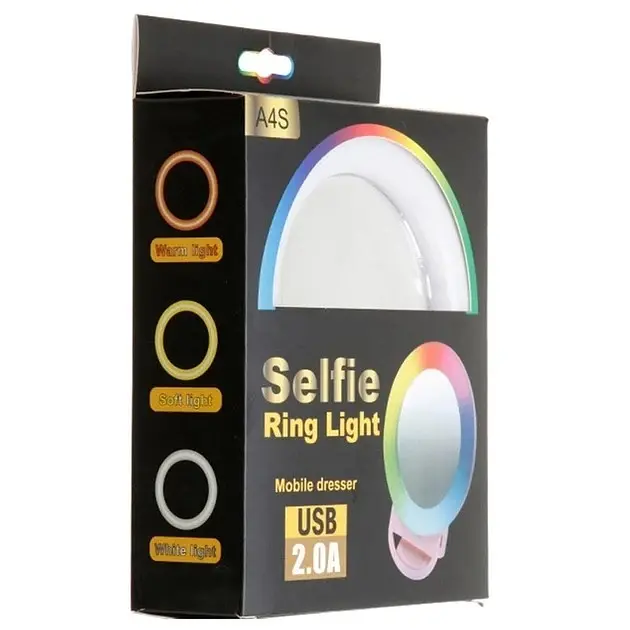 Кільцева світлодіодна LED лампа на телефон RIAS A4S RGB акумуляторна з дзеркалом 11 см - фото 5