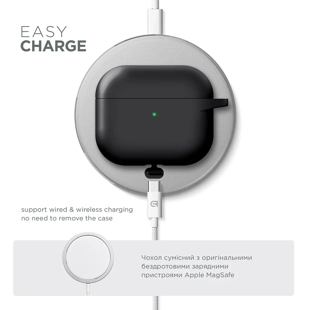 Силіконовий чохол для навушників Apple AirPods 3, Hang Case, чорний, ультратонкий захисний кейс товщиною 2 мм, захист від подряпин, пилу та ударів, компактний, з карабіном для кріплення, ArmorStandart (ARM60308) - фото 7