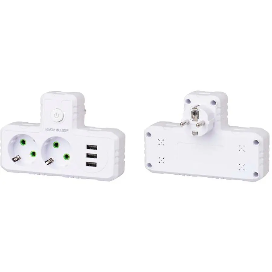 Розетка-измельчитель с заземлением Voltronic F-302 White, 2 розетки + 3 USB (1 А), 2500 W, 10 A, 220V - фото 3