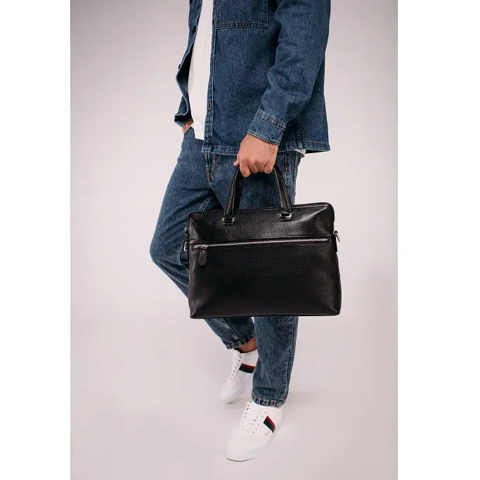 Сумка для ноутбука и документов кожаная черная Tiding Bag 9157 с 2 ручками - фото 9