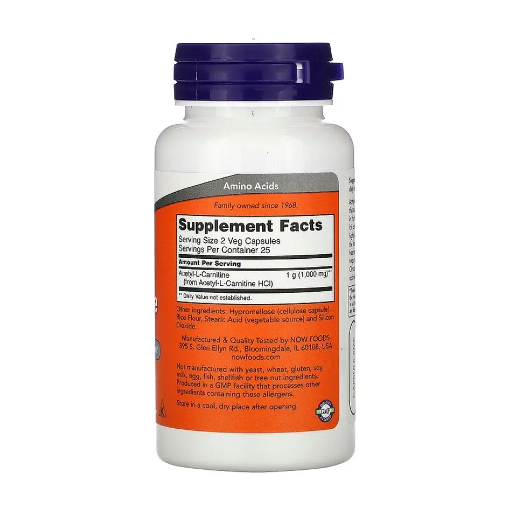 Вітамін Now Foods Ацетил-L-Карнітин, Acetyl-L-Carnitine, 500 мг, 50 вегетаріан (NF0075) - фото 2