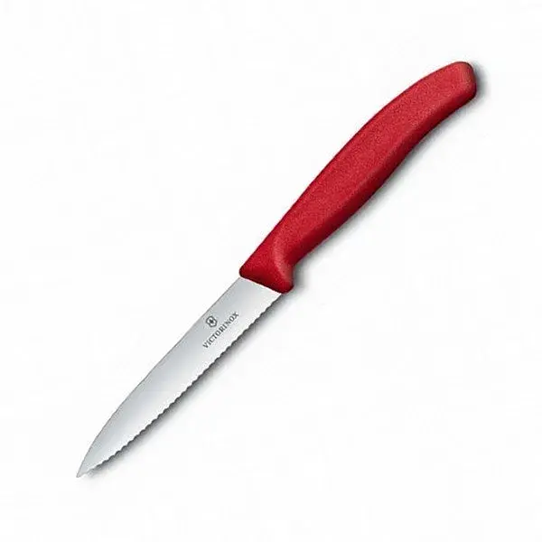 Кухонний ніж Victorinox SwissClassic для нарізки 10 см, хвилясте лезо, червоний (6.7731)