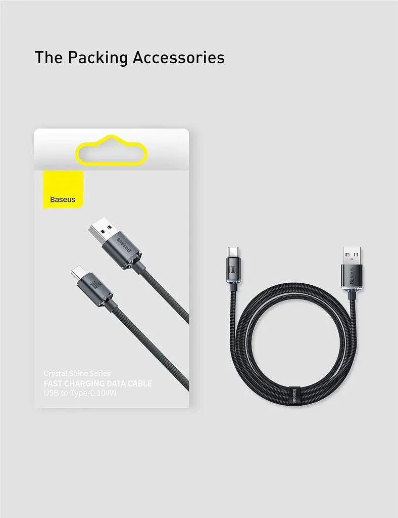 Кабель Baseus Crystal Shine Series Fast Charging Data Cable USB to Type-C 100W 1.2m CAJY000401 Black - фото 3