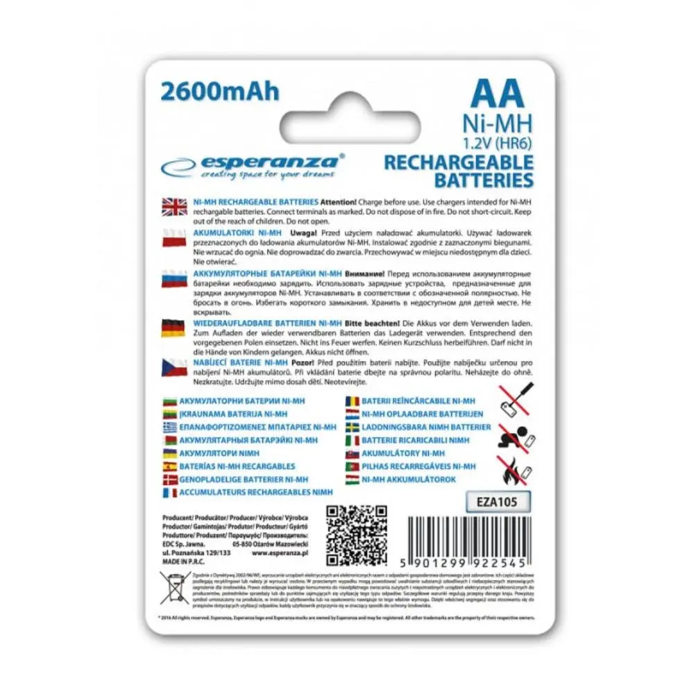 Акумулятор Esperanza Ni-MH AA 2600 mAh, 2шт EZA105 - фото 2