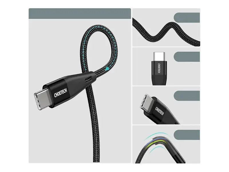 Кабель USB Type-C Choetech USB Type-C to USB Type-C 60W 1.2m Black (XCC-1003) - фото 3