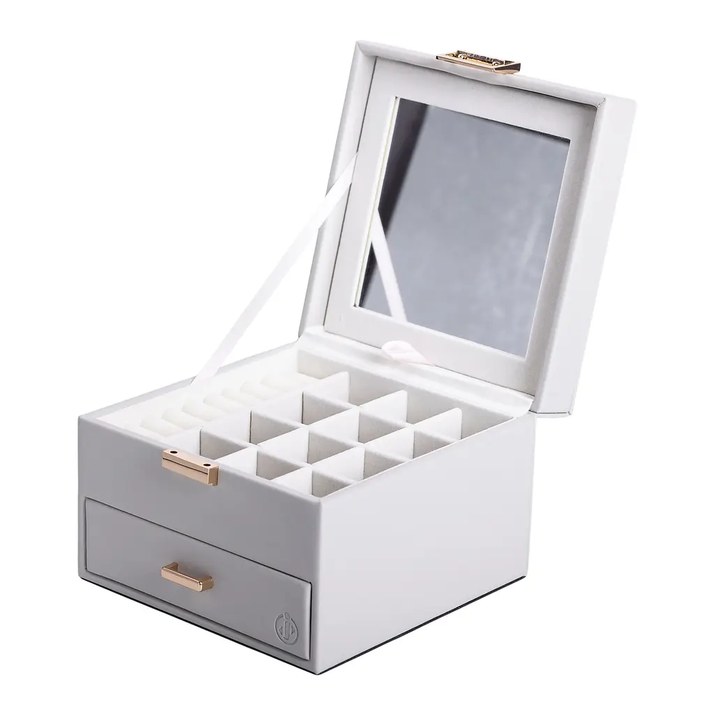 Органайзер для прикрас з накидним замком 16х16х12 см із екошкіри, сірий Yiwu HP-5-2G - фото 12