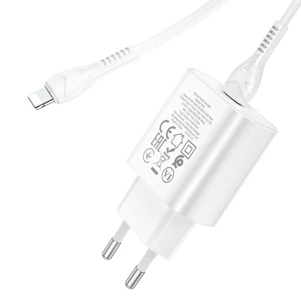 Сетевое зарядное устройство Hoco N22 Type-C PD 25W белый + кабель Type-C to Lightning - фото 3