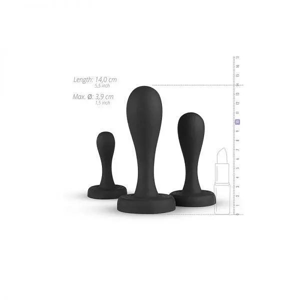 Набір анальних пробок, анальні іграшки BUTTR Butt Kickers Training Set — 3 розміри, присоски, чорного кольору - фото 5