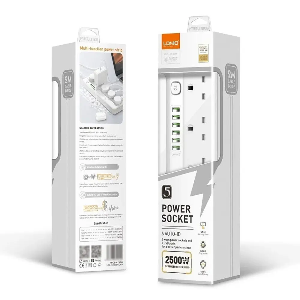 Мережевий зарядний пристрій подовжувач Ldnio SC5614 6 USB 5 розеток 2m білий - фото 7