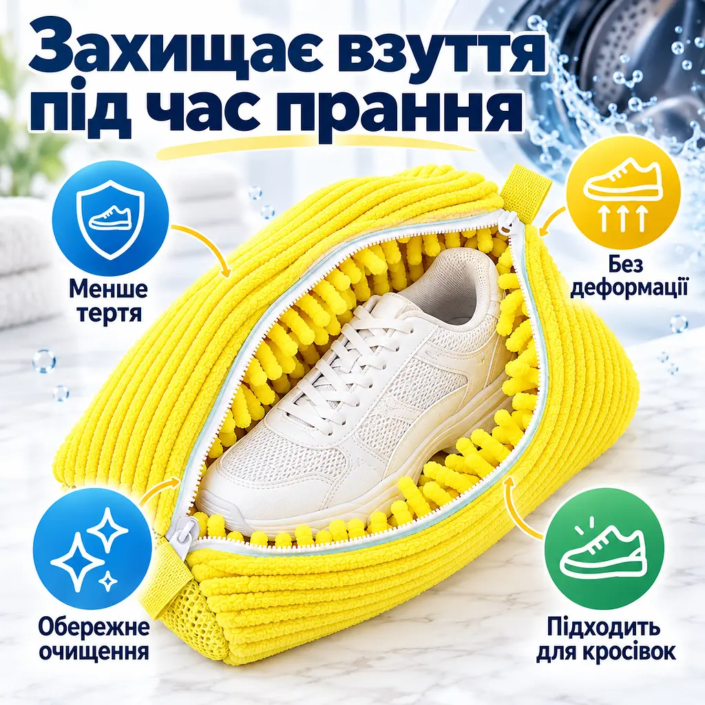 Мішок для прання взуття для пральної машини, багаторазовий, зі щільним мікрофібровим ворсом, 39×19 см KT9003901 - фото 7