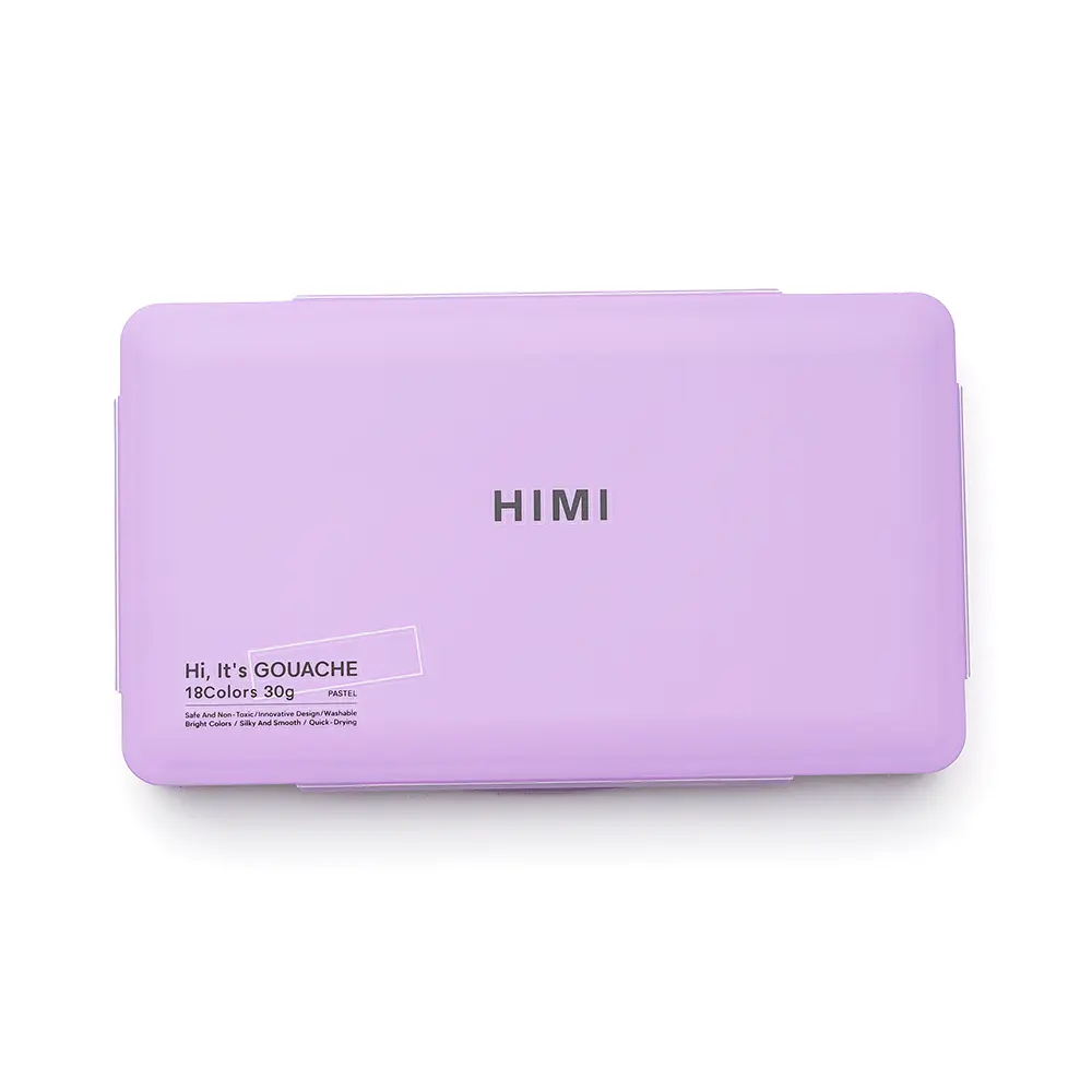 Набір гуашевих фарб HIMI Jelly Cup 18x30 мл, пастельні, 3 пензлі, фіолетовий пластиковий пенал (6976939682591) - фото 4
