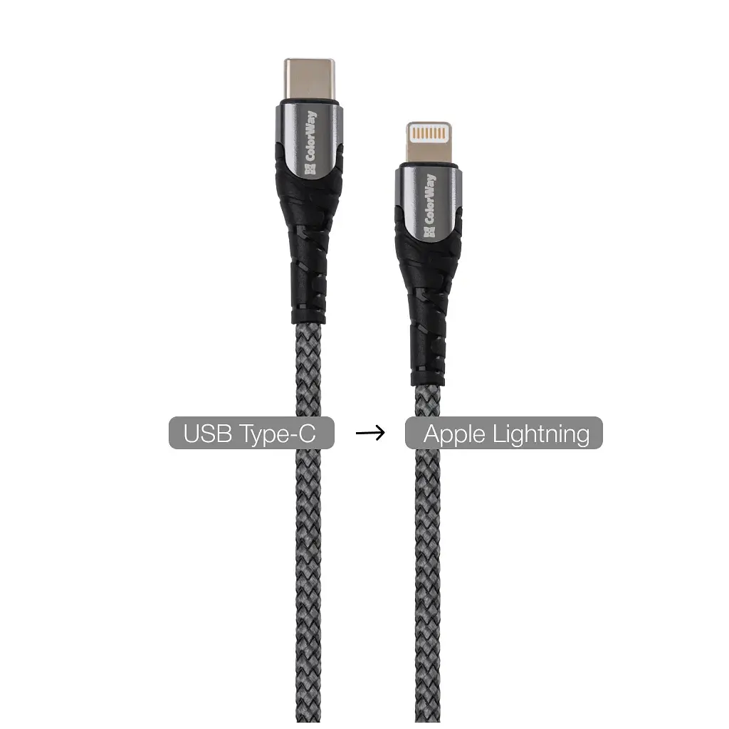 Дата кабель USB-C to Lightning 1.0m ColorWay (CW-CBPDCL033-GR) - фото 2