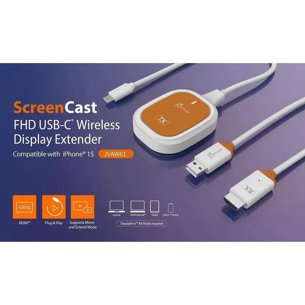 Бездротовий пристрій ScreenCast J5create JVAW61-N USB-C на HDMI, до 15 м - фото 12