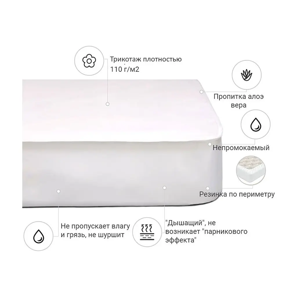 Наматрацник MirSon Light Aloe Vera №216 трикотажний AQUA-stop водонепроникний на гумці по периметру 200х200 см (2200000691712) - фото 3