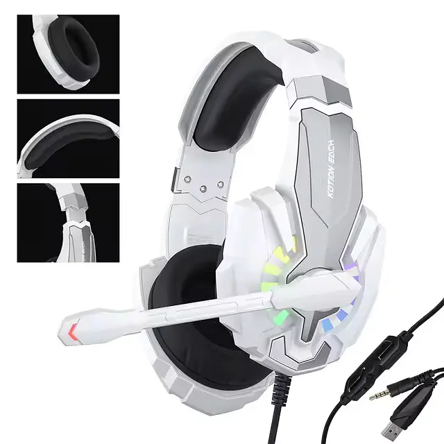 Ігрова гарнітура KOTION EACH G9000 Plus для ПК та консолей з RGB-підсвічуванням і мікрофоном (Білий) - фото 2