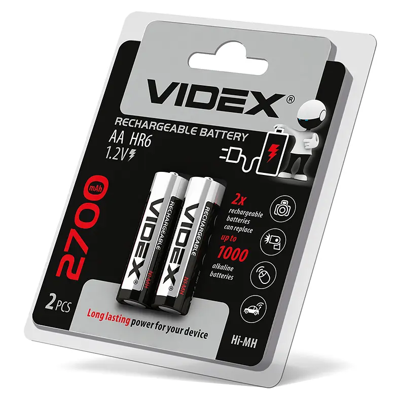 Акумулятори Videx HR6 AA 2700mAh double blister 2 шт. (HR6/2700/2DB) - фото 2