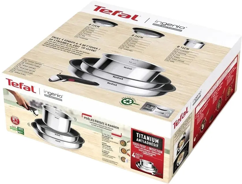 Набір посуду Ingenio Cook Eat, 4предмети, нержавіюча сталь, бакеліт, сталевий Tefal kuh0016920 - фото 3