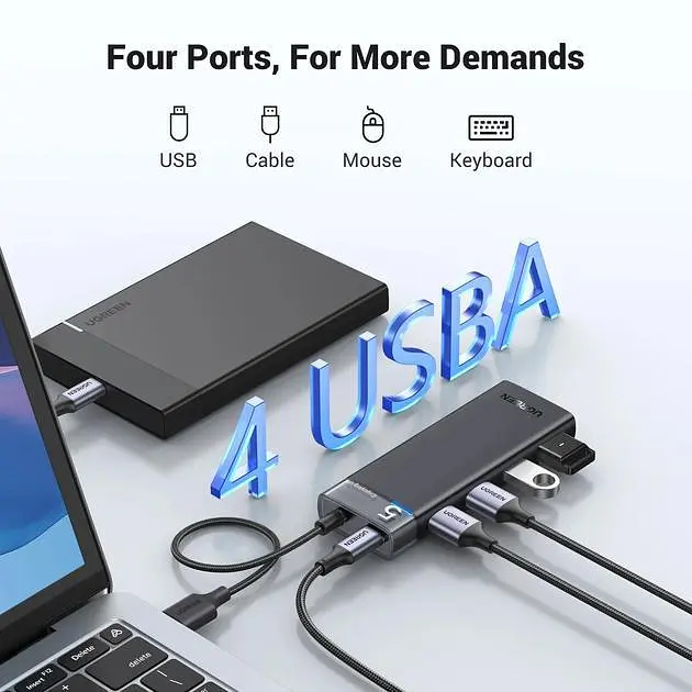 USB хаб Ugreen USB - 4x USB 3.0 + Type-C Додаткове живлення 10W (5V/2A) 0.2м 5 в 1 5 Гбіт/с USB-A Концентратор Док-станція HUB - фото 3