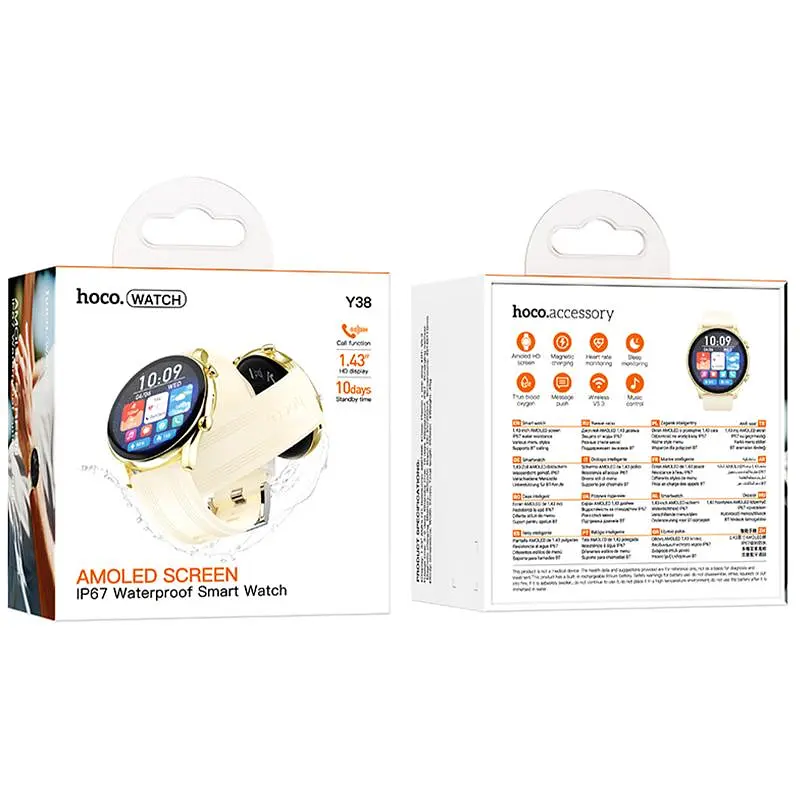 Смарт-годинник Hoco Y38 Smart sports watch (call version) Gold - фото 2