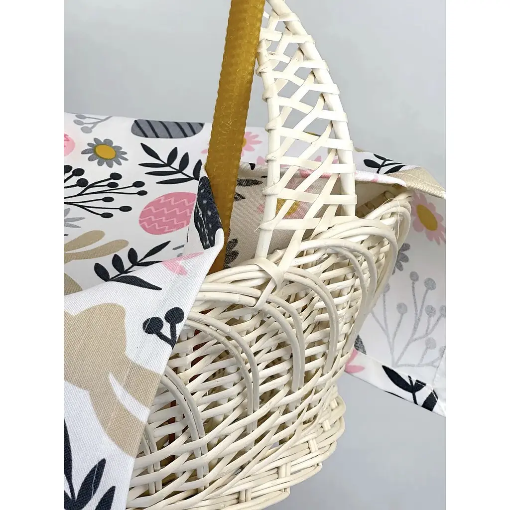 Комплект Пасхальная корзина Галичина (белая) с полотенцем 70х40 см Пасхальные зайчики (серые) и свечой - фото 6