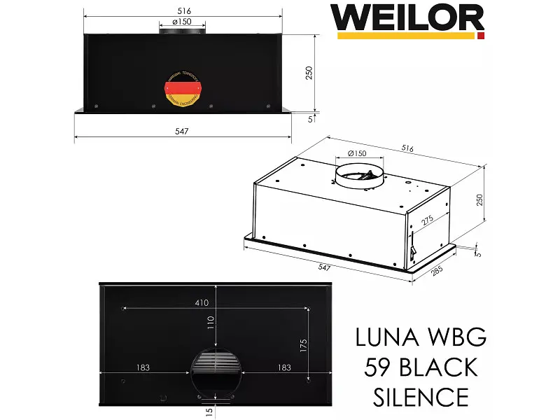 Витяжка вбудована WEILOR LUNA WBG 59 BLACK SILENCE - фото 6