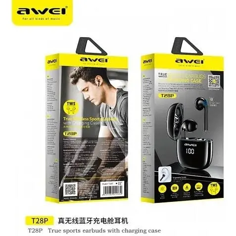 Навушники Awei T28P Bluetooth TWS IPX6 чорні - фото 2