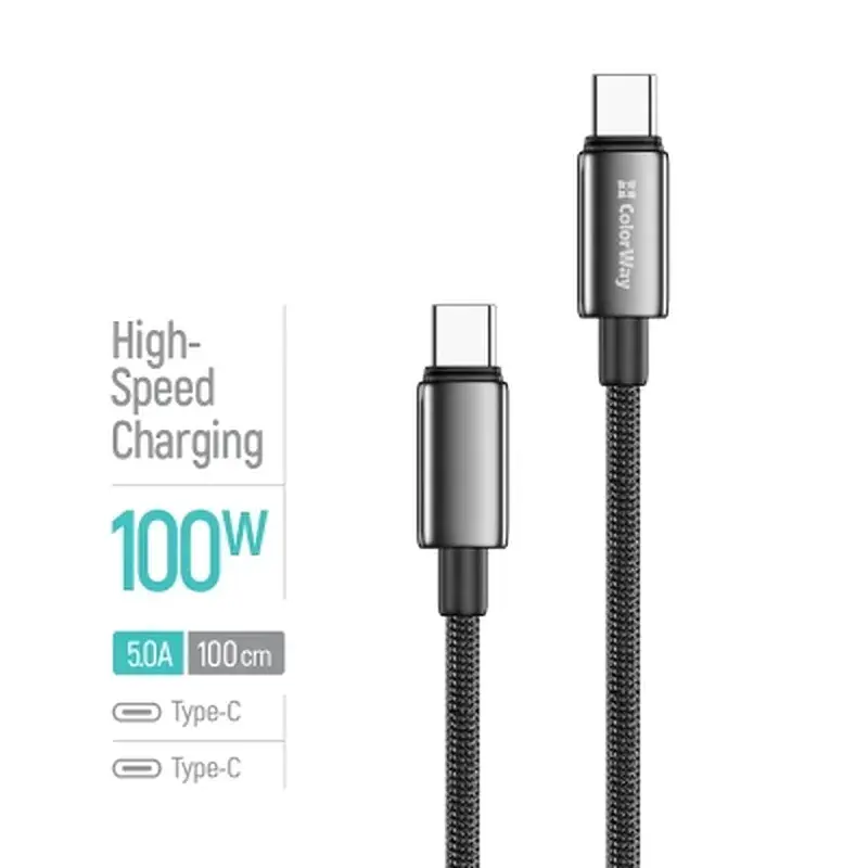 Дата кабель USB-C to USB-C 1.0m 5A 100W zinc alloy braided black ColorWay (CW-CBPDCC098-BK) - фото 4