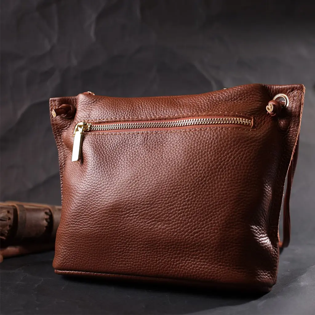 Трапецієподібна сумка для жінок на плече з натуральної шкіри Vintage 22397 коричнева - фото 9