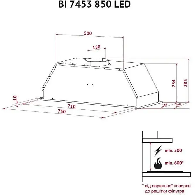 Витяжка Perfelli BI 7453 I 850 LED - фото 11