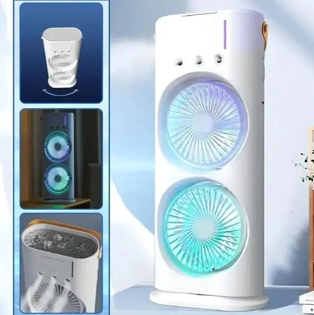 Вентилятор настільний No Brand Double-ended Spray Fan подвійний з охолодженням LED підсвічування без пульта ДУ Білий (2104618552) - фото 5