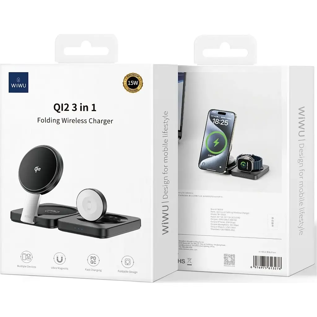 Бездротовий зарядний пристрій WiWU Wi-W028 3in1 Wireless Charger with MagSafe Black [121108] - фото 5