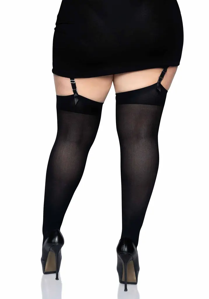 Щільні непрозорі панчохи Leg Avenue Nylon Thigh Highs Black, plus size - фото 2