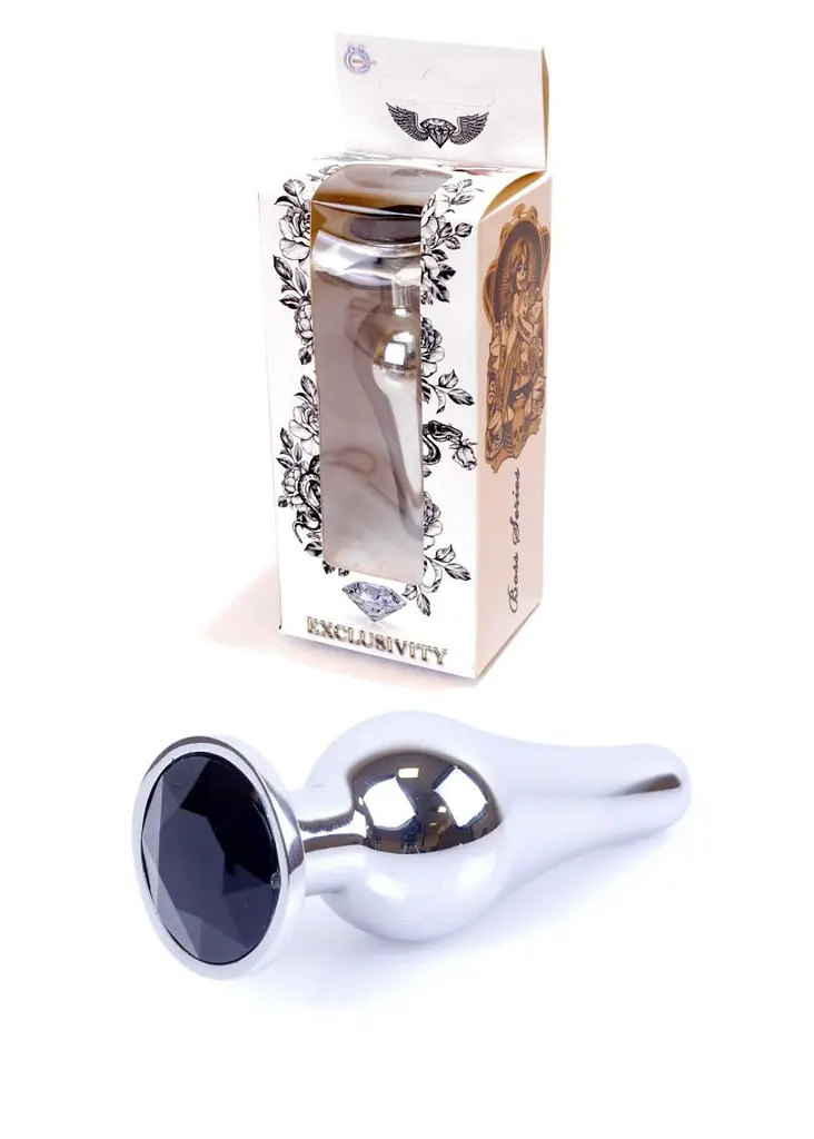 Анальна пробка з кристалом B-Series Jewellery Silver Butt Plug Black, 9,3х3 см, чорний - фото 8