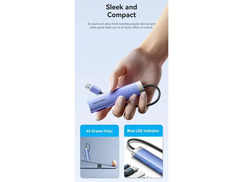 Мультипортовий адаптер Vention 5-in-1 USB-A to USB3.0x3/RJ-45/USB-C Power (TGFSB) - фото 8