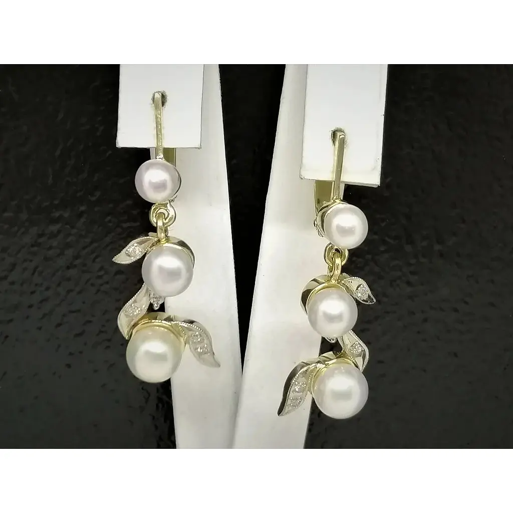 Золоті сережки Геліос з діамантами і перлами. Артикул 203108 - фото 3