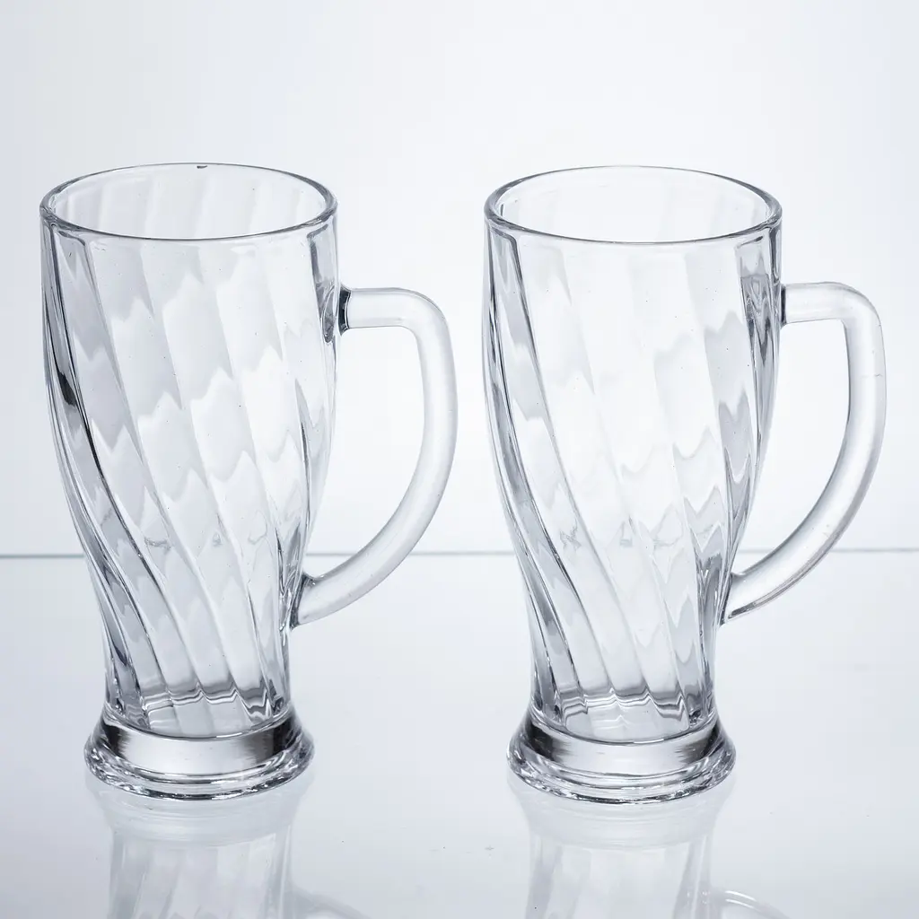 Набір кухлів для пива Yiwu Glass Mug скляних 2 штуки по 420 мл кружки для пива скло з ручками міцний посуд HP-17-59 - фото 4