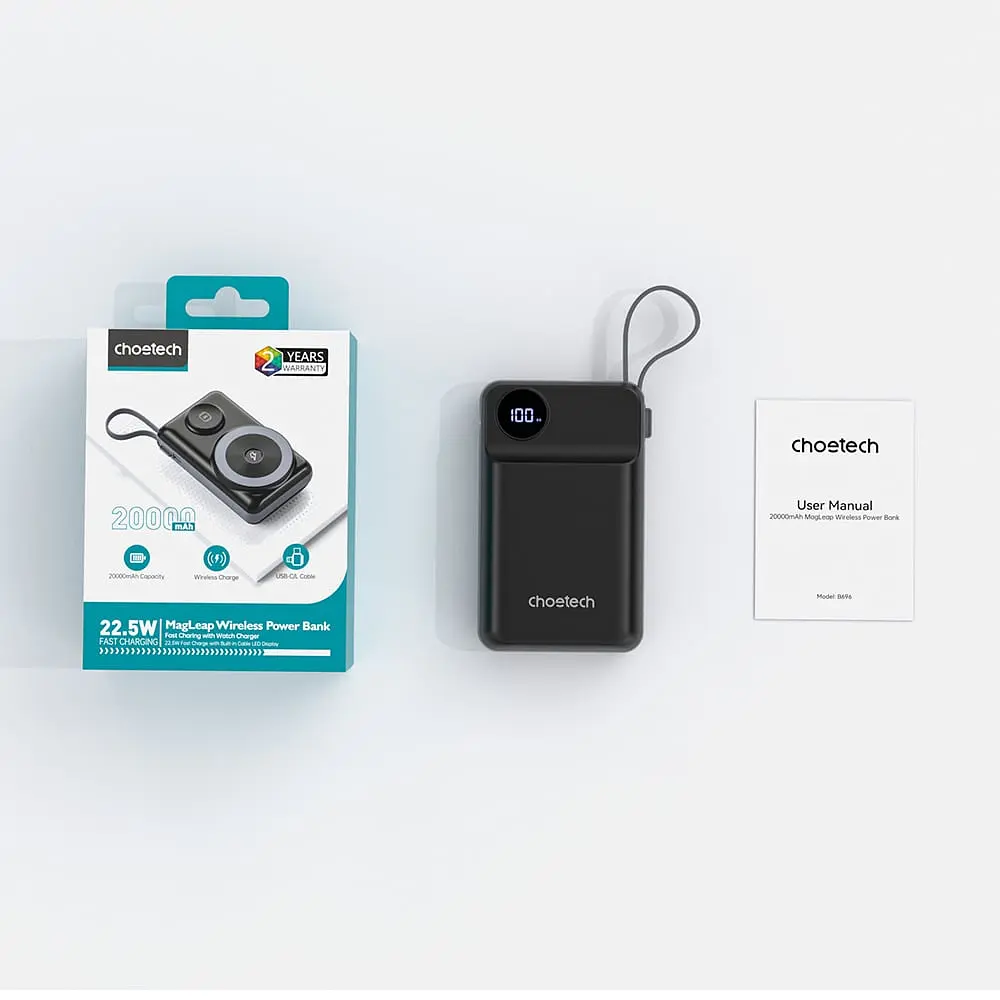 Повербанк 20000mAh Choetech B696 Black QC3.0 PD3.0 бездротова зарядка смартфонів та Apple Watch (43-00132) - фото 3
